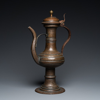 A large German brass ewer and cover, Nuremberg, 15th C.