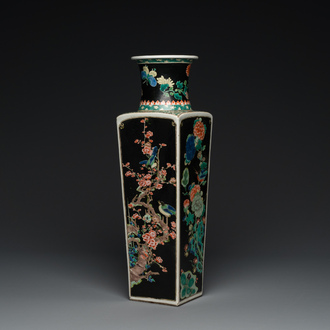 A square Chinese famille noire vase, Kangxi