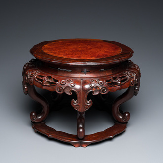 A Chinese burlwood-topped carved wooden stand, Republic