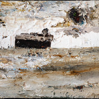 Jan De Mey: 'Zonder titel', Maritiem landschap, acryl op canvas
