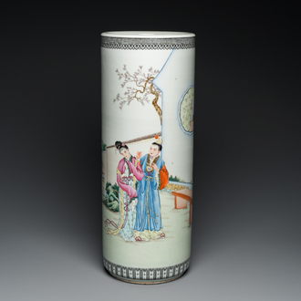 A Chinese cylindrical famillle rose vase, Republic