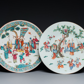 Deux plats en porcelaine de Chine famille rose, 19ème