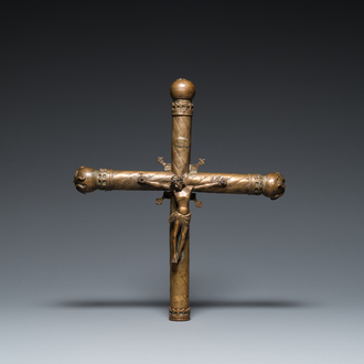 A brass processional cross with corpus, France, 15th C.