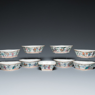 A Chinese famille rose sweetmeat or rice table set, 19th C.