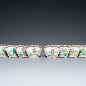 A Chinese famille rose eight-piece 'immortals' sweetmeat set, 19th C.