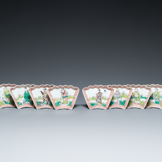 A Chinese famille rose eight-piece 'immortals' sweetmeat set, 19th C.