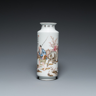 A Chinese qianjiang cai rouleau vase, signed Zhan Litang 詹麗堂, dated 1867