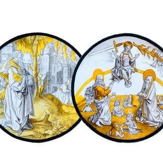 Twee beschilderde glazen medaillons met 'Het Laatste Oordeel' & 'Abraham die Sodom ziet branden', Zuidelijke Nederlanden, 16e eeuw