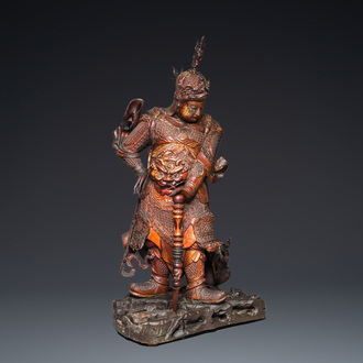 A very large Chinese gilt-lacquered wood figure of Weituo, 17th C.