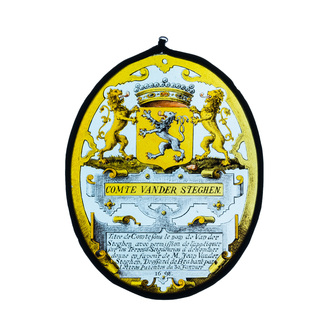 An armorial painted glass medallion inscribed 'Comte van der Steghen', dated 1698