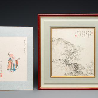 Pu Xinyu 溥心畬 (1896-1963): Two works dedicated to mister Zixin, ink and colour on paper
