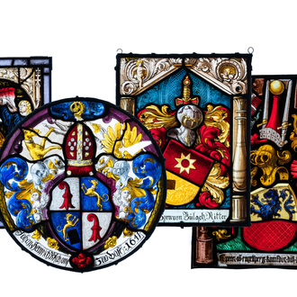 Four painted armorial subject glass-in-lead windows, Switzerland, 19th C.