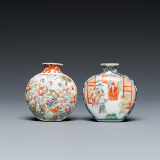 Two Chinese famille rose snuff bottles, Qianlong and Jiaqing mark, 19th C.