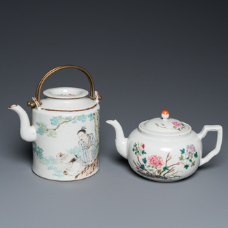 A Chinese qianjiang cai teapot signed Lin Jinshan 林謹善 and dated 1887 and a famille rose teapot, Guangxu mark and of the period