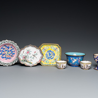 Seven Chinese Canton enamel wares, 18/19th C.