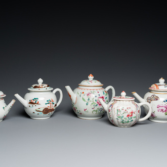 Five Chinese famille rose teapots, Yongzheng/Qianlong