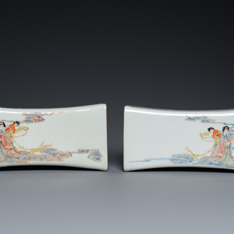 A pair of Chinese famille rose neck rests, Republic