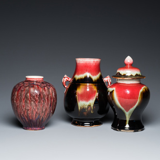 Three Chinese flambé-glazed vases, 19/20th C.