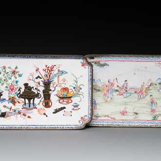 Two Chinese rectangular Canton enamel trays, Yongzheng/Qianlong