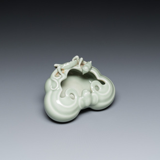 A Chinese celadon-glazed 'lingzhi' brush washer, Qianlong mark, 19/20th C.