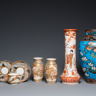 Une collection de porcelaines de Satsuma et Kutani et un vase en émaux cloisonnés, Japon, Meiji, 19ème