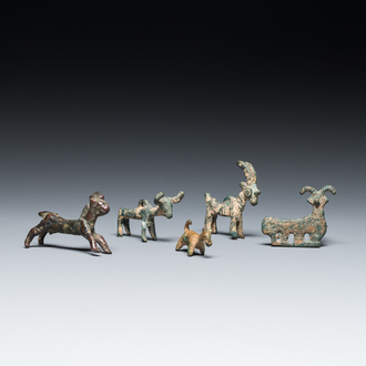 Cinq animaux en bronze, Chine, culture Ordos, Zhou de l'Est