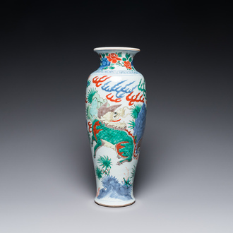 A Chinese wucai 'qilin and phoenix' vase, Transitional period