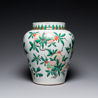 A Chinese wucai 'Three abundances' or 'Sanduo' vase, Transitional period