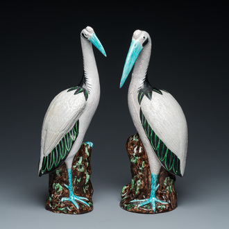 A pair of large Chinese white cranes, Qing
