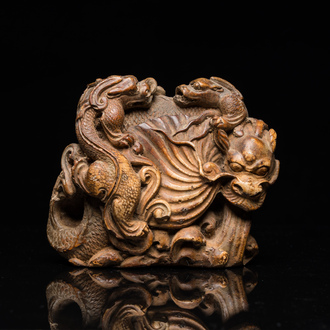 Groupe en pierre à savon figurant des dragons, Chine, 19ème