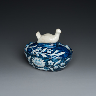 An unusual Dutch Delft blue and white 'goose' butter tub, 18th C.