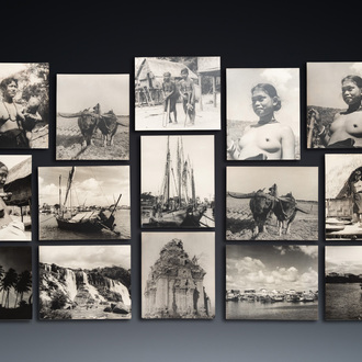 15 large black and white photos with indigenous people and landscape views, Vietnam, ca. 1900