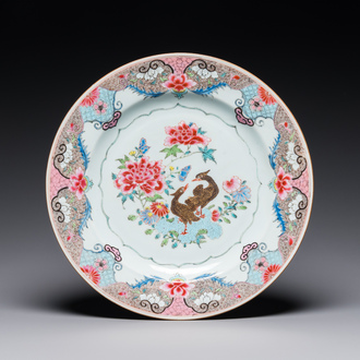 Plat en porcelaine de Chine famille rose à décor de canards mandarins, Qianlong