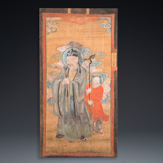 Chinese school: 'A patron and his servant', part of a larger scene from a Buddhist cave, probably Northern China, Tang or Song