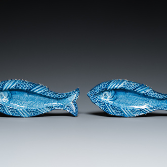 A pair of Dutch Delft blue and white herring dishes, 18th C.