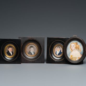 Four portrait miniatures, England and/or France, 18/19th C.