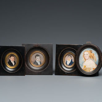 Quatre portraits miniatures, Angleterre et/ou France, 18/19ème