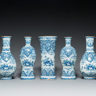 A fine Dutch Delft blue and white five-piece garniture, 1st quarter 18th C.