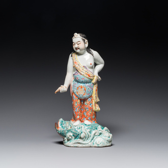 A Chinese famille rose 'Liu Hai on the toad' group, 19th C.