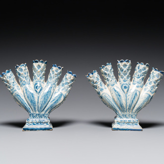 A pair of blue and white tulip vases, Germany, late 18th C.