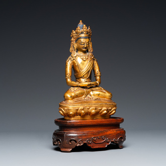 A Sino-Tibetan gilt bronze Buddha Amitayus, Qing