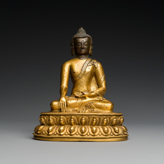 A Sino-Tibetan gilt bronze Buddha, 18th C.