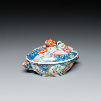 A small Chinese famille rose 'tobacco leaf' tureen and cover, Qianlong