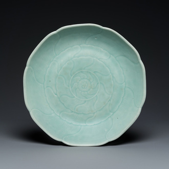 A Chinese celadon-glazed 'lotus' dish, Qianlong