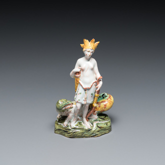 A polychrome Brussels faience allegorical sculpture representing America, probably Mombaers workshop, late 18th C.