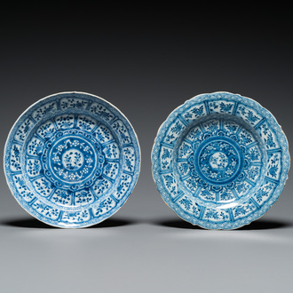 Two blue and white plates with the same design in Chinese porcelain and Dutch Delftware, Kangxi and 18th C.