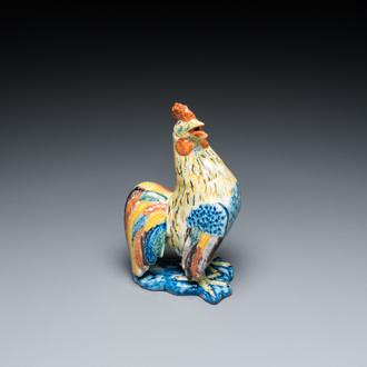 A fine polychrome Dutch Delft model of a rooster, 18th C.