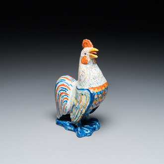 A fine polychrome Dutch Delft model of a rooster, 18th C.