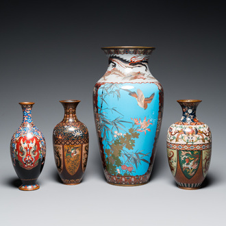 Four Japanese cloisonné vases, Meiji, 19/20th C.
