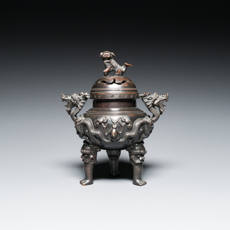 A Chinese bronze censer and cover, Xuande mark, 19th C.